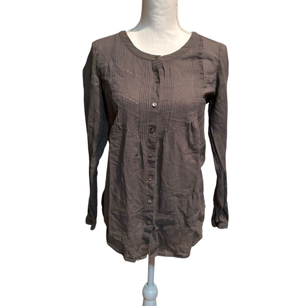 J.Jill‎ Olive Pintuck Blouse Long Sleeve Cotton Wool Blend Size Xsmall